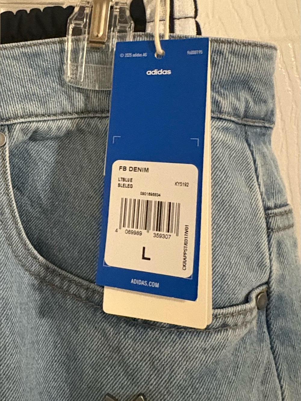 adidas Originals Light Blue Denim Wide Leg Jeans with Black Stripe Panels - Picture 2 of 2